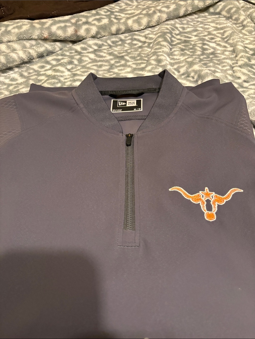 New Era Men’s Zip Pullover Sweater - Charcoal with Orange Longhorn Logo